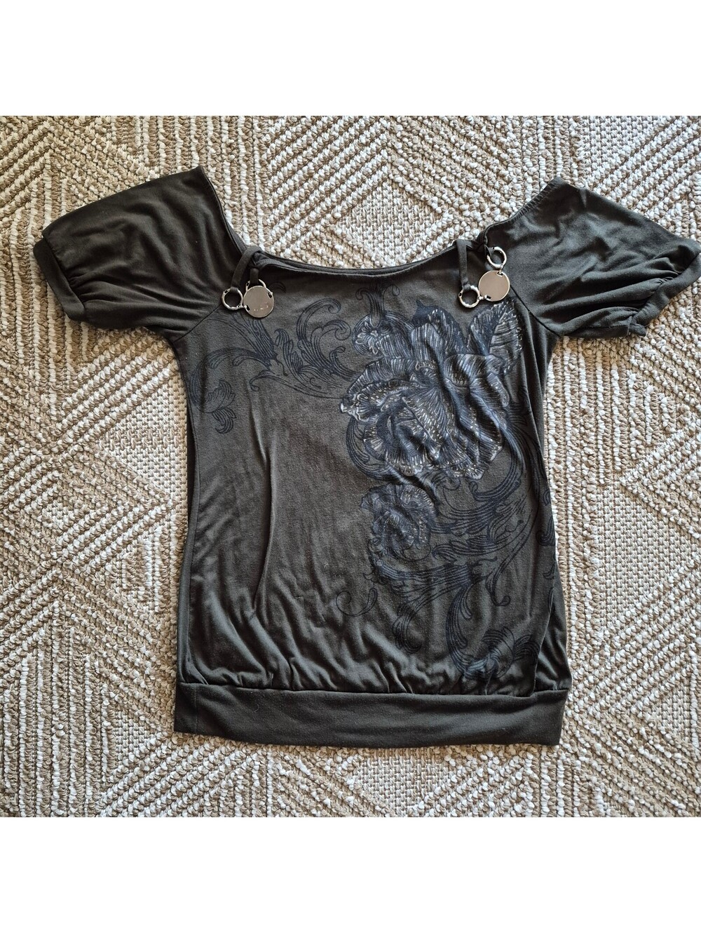 Vintage Y2K Cyber Fairy Grunge Floral Metal Ring Top XL